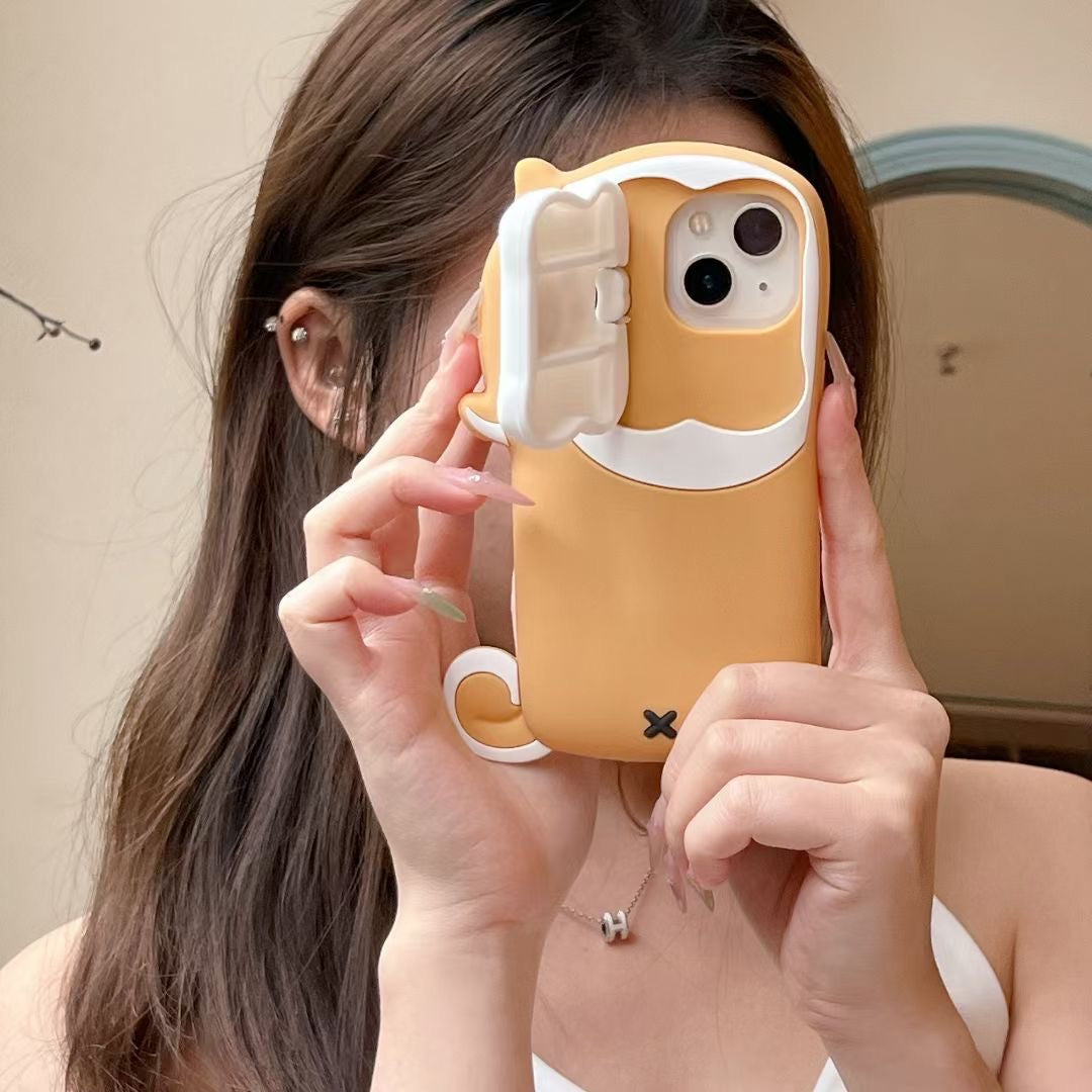 Rynx | Cute Dog Bite Silicone iPhone Case with 3D Bone Stand – Brown Puppy Design