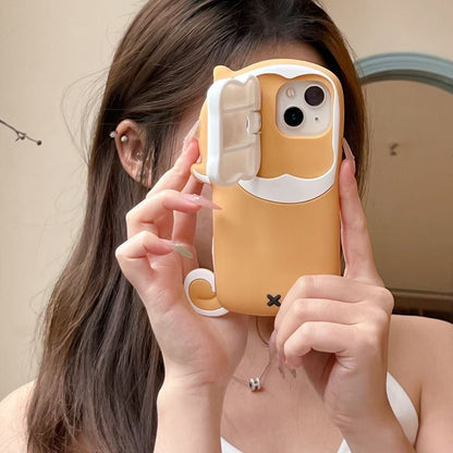Rynx | Cute Dog Bite Silicone iPhone Case with 3D Bone Stand – Brown Puppy Design