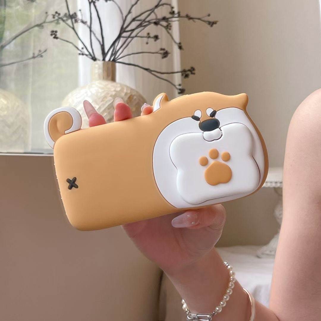 Rynx | Cute Dog Bite Silicone iPhone Case with 3D Bone Stand – Brown Puppy Design