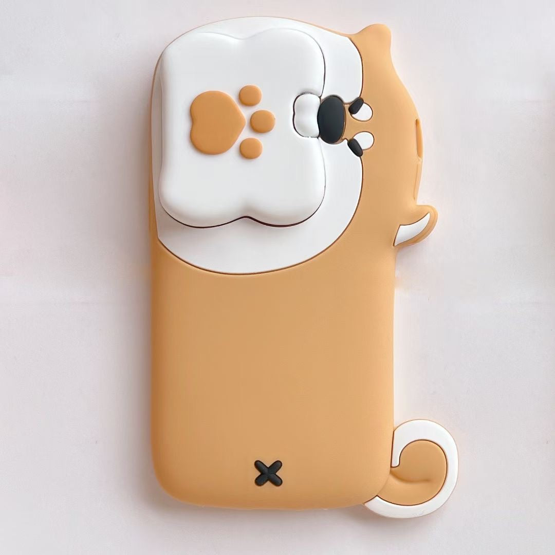 Rynx | Cute Dog Bite Silicone iPhone Case with 3D Bone Stand – Brown Puppy Design