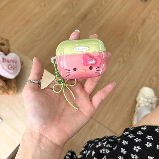 Rynx | Cute Kitty AirPods case and shiny pink & green with bow pendant