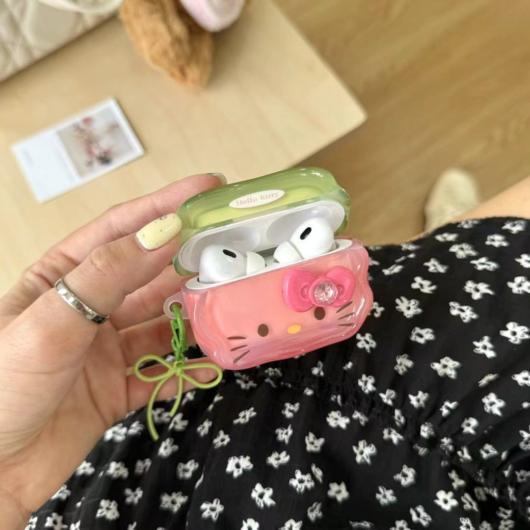 Rynx | Cute Kitty AirPods case and shiny pink & green with bow pendant