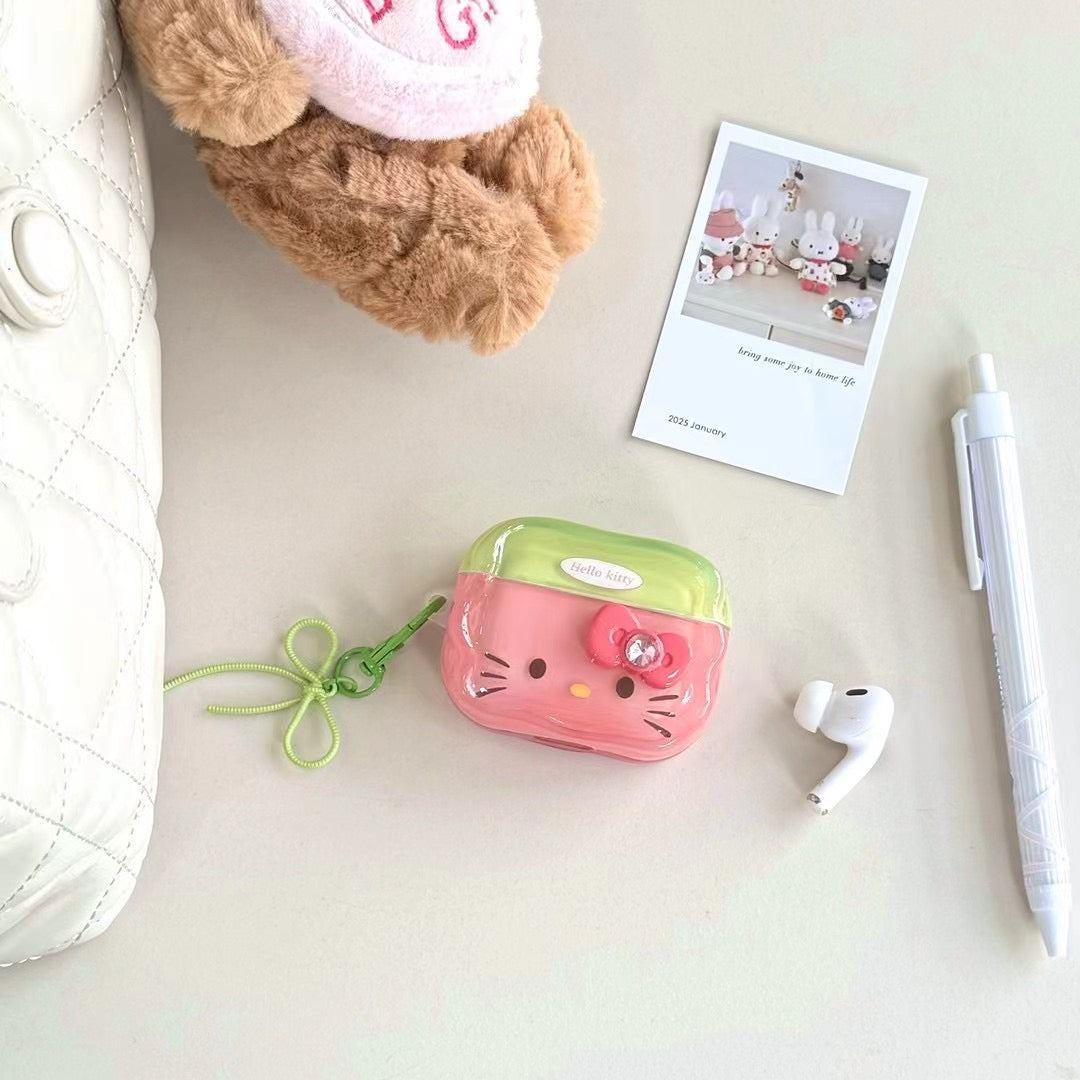 Rynx | Cute Kitty AirPods case and shiny pink & green with bow pendant