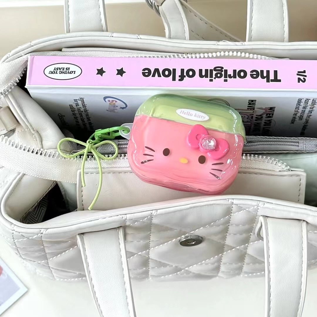 Rynx | Cute Kitty AirPods case and shiny pink & green with bow pendant
