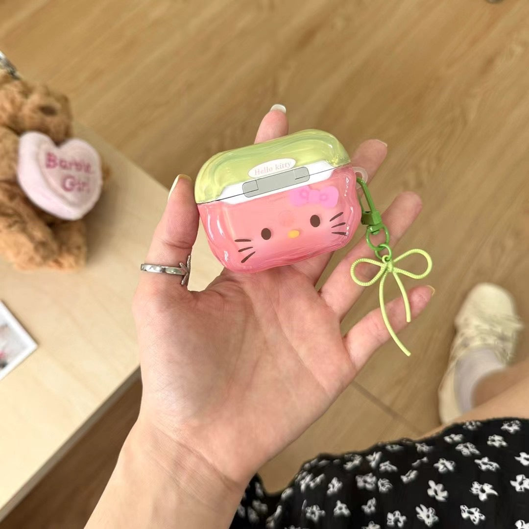 Rynx | Cute Kitty AirPods case and shiny pink & green with bow pendant