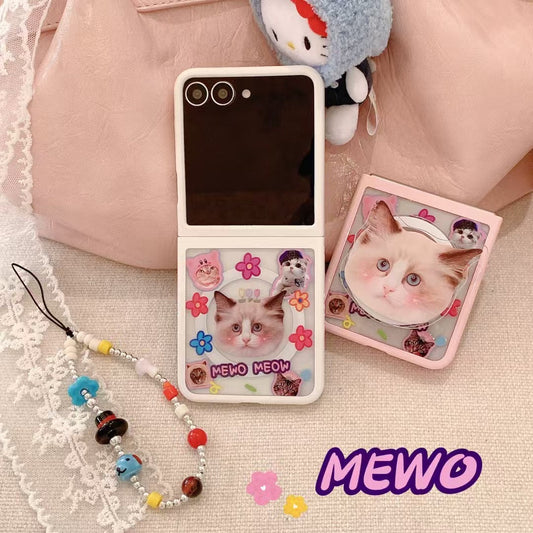 Rynx | Cute 3D cat design in Mewo Cat Samsung Z Flip case with pearl pendant