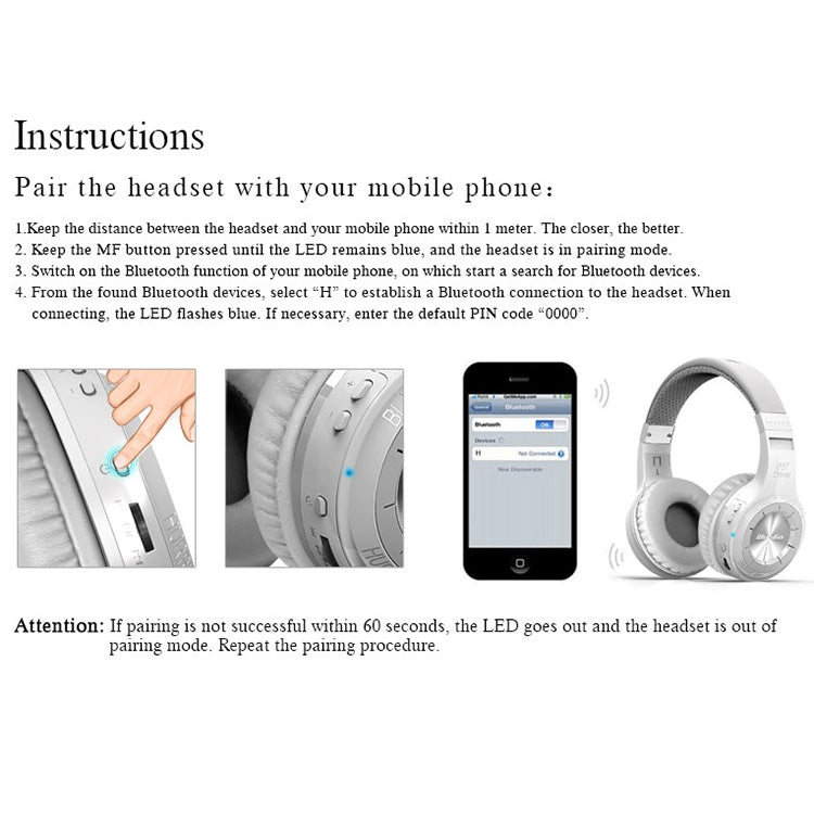 RYNX | Bluedio H+ Turbine Wireless Bluetooth 4.1 Stereo Headphones Headset with Mic & Micro SD Card Slot & FM Radio, For iPhone, Samsung, Huawei, Xiaomi, HTC and Other Smartphones, All Audio Devices(White)