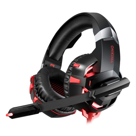 Rynx | ONIKUMA K2A Over Ear Bass Stereo Surround Gaming Headphones with Microphone & LED Lights (Black Red)
