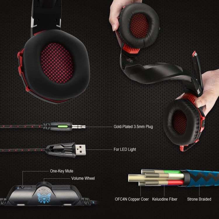 Rynx | ONIKUMA K2A Over Ear Bass Stereo Surround Gaming Headphones with Microphone & LED Lights (Black Red)