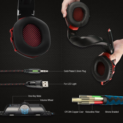 Rynx | ONIKUMA K2A Over Ear Bass Stereo Surround Gaming Headphones with Microphone & LED Lights (Black Red)