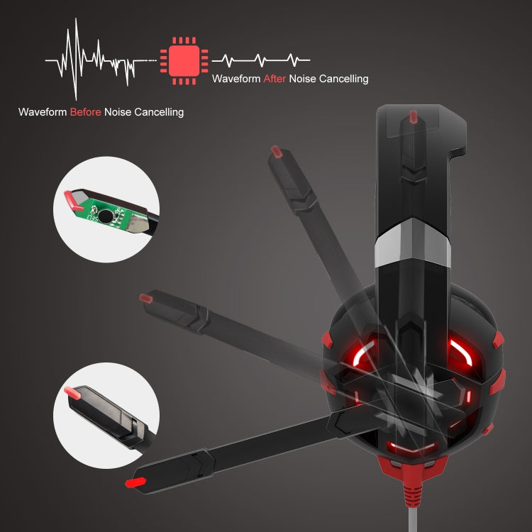 Rynx | ONIKUMA K2A Over Ear Bass Stereo Surround Gaming Headphones with Microphone & LED Lights (Black Red)