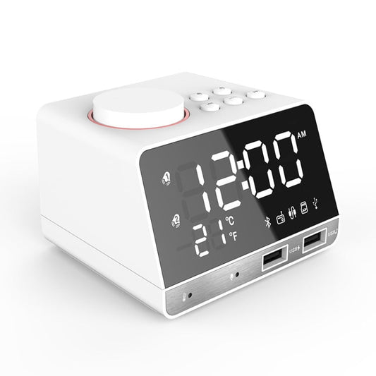 RYNX | Creative LED Bluetooth 4.2 Speaker Alarm Clock Music Display Radio, US Plug(White)