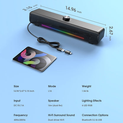 Rynx | L16 Portable RGB Light HiFi USB Bluetooth Wireless Speaker (Black)