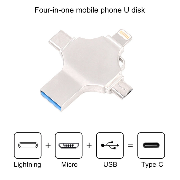 Rynx | Cross 4 in 1 128GB 8 Pin + Micro USB + USB-C / Type-C + USB 3.0 Metal Flash Drive (Silver)