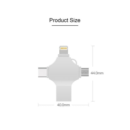 Rynx | Cross 4 in 1 128GB 8 Pin + Micro USB + USB-C / Type-C + USB 3.0 Metal Flash Drive (Silver)