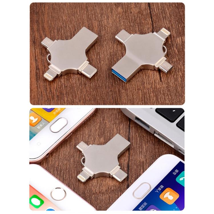 Rynx | Cross 4 in 1 128GB 8 Pin + Micro USB + USB-C / Type-C + USB 3.0 Metal Flash Drive (Silver)