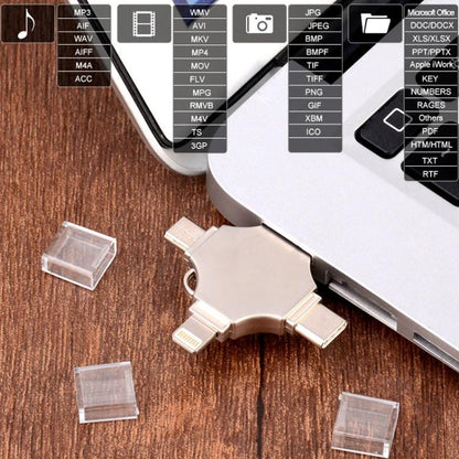 Rynx | Cross 4 in 1 128GB 8 Pin + Micro USB + USB-C / Type-C + USB 3.0 Metal Flash Drive (Silver)