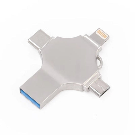 Rynx | Cross 4 in 1 128GB 8 Pin + Micro USB + USB-C / Type-C + USB 3.0 Metal Flash Drive (Silver)