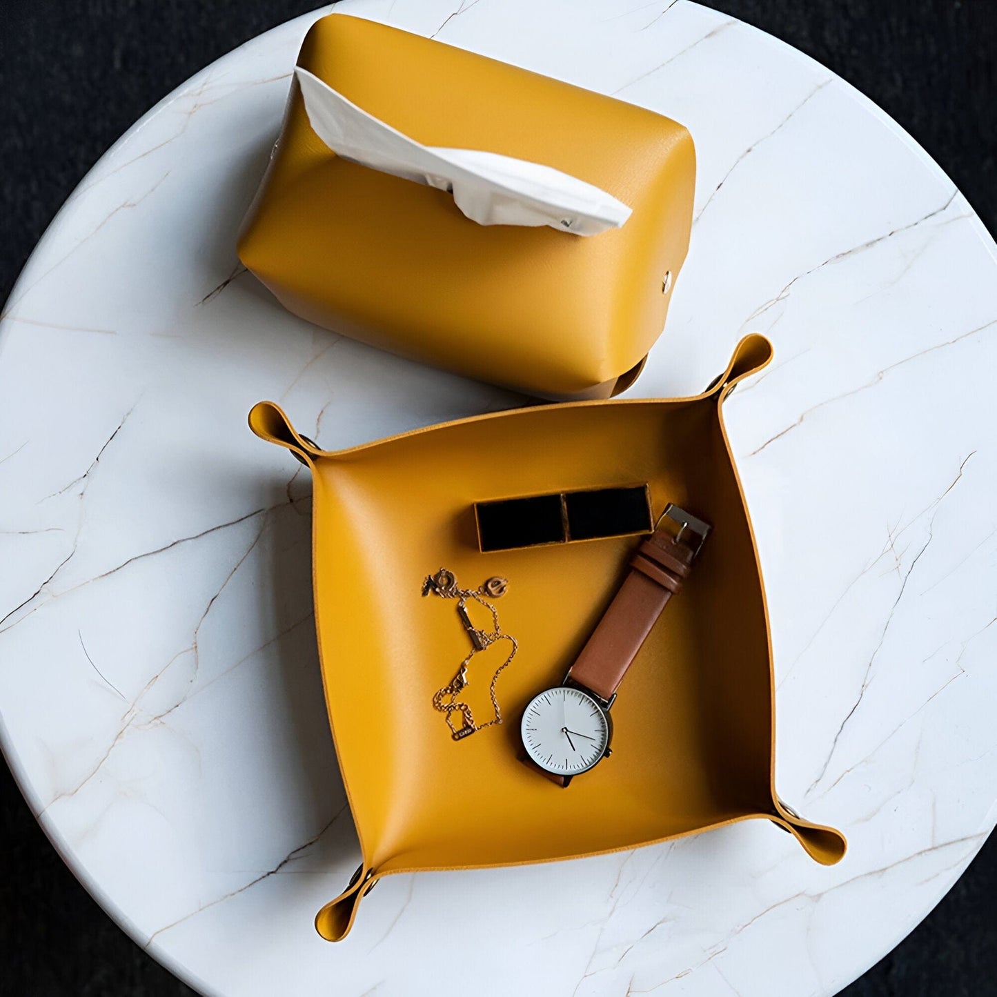 RYNX | Leather Tray Catch Basin Storage Box