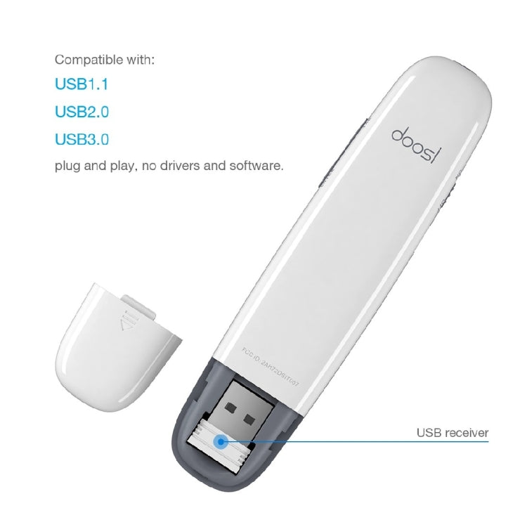 Rynx | Doosl DSIT007 2.4 GHz rechargeable PowerPoint presentation wireless clicker remote control pen, control range: 100m (White)