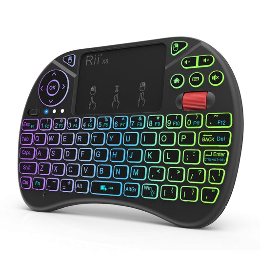 Rynx | Rii X8 RT716 2.4GHz Mini Wireless QWERTY 71 Key Keyboard, 2.5 Inch Touchpad Combo with Backlight (Black)