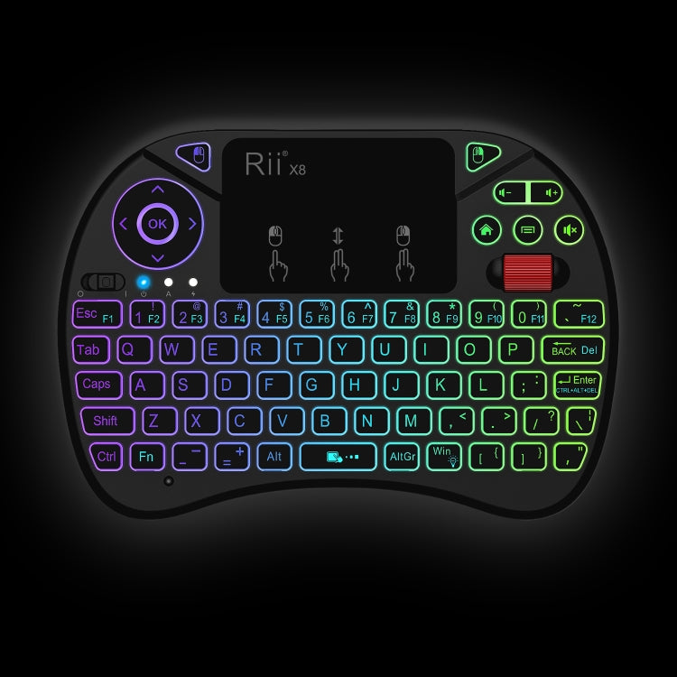Rynx | Rii X8 RT716 2.4GHz Mini Wireless QWERTY 71 Key Keyboard, 2.5 Inch Touchpad Combo with Backlight (Black)