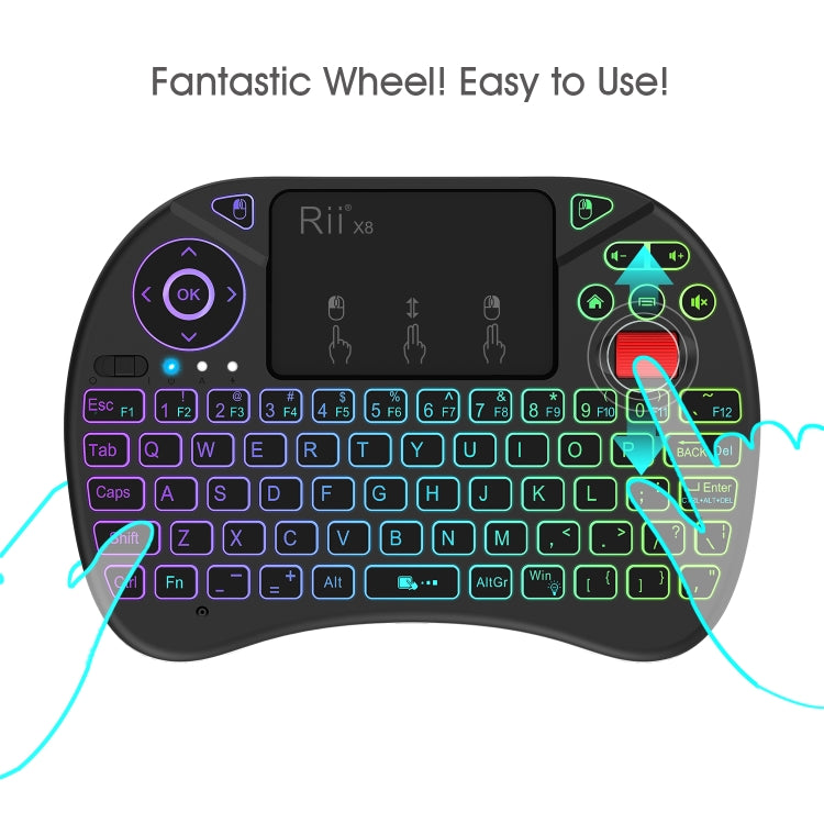 Rynx | Rii X8 RT716 2.4GHz Mini Wireless QWERTY 71 Key Keyboard, 2.5 Inch Touchpad Combo with Backlight (Black)