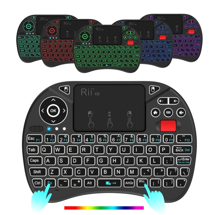 Rynx | Rii X8 RT716 2.4GHz Mini Wireless QWERTY 71 Key Keyboard, 2.5 Inch Touchpad Combo with Backlight (Black)