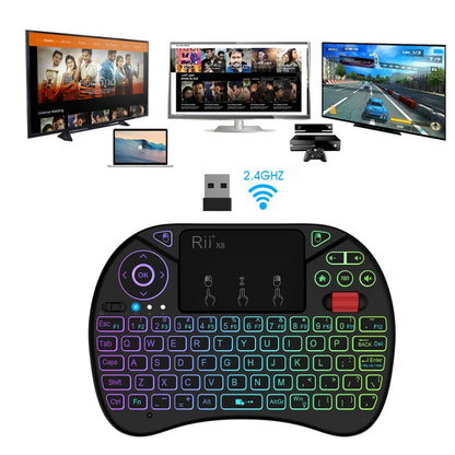 Rynx | Rii X8 RT716 2.4GHz Mini Wireless QWERTY 71 Key Keyboard, 2.5 Inch Touchpad Combo with Backlight (Black)