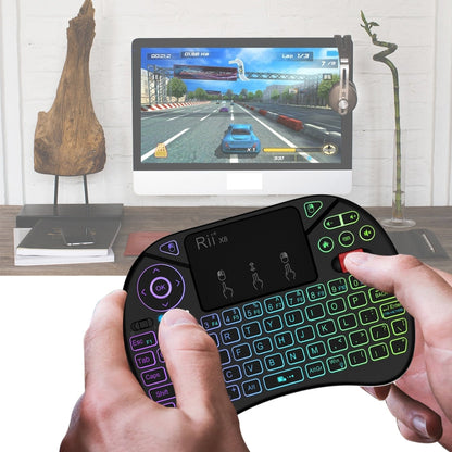 Rynx | Rii X8 RT716 2.4GHz Mini Wireless QWERTY 71 Key Keyboard, 2.5 Inch Touchpad Combo with Backlight (Black)