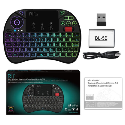 Rynx | Rii X8 RT716 2.4GHz Mini Wireless QWERTY 71 Key Keyboard, 2.5 Inch Touchpad Combo with Backlight (Black)