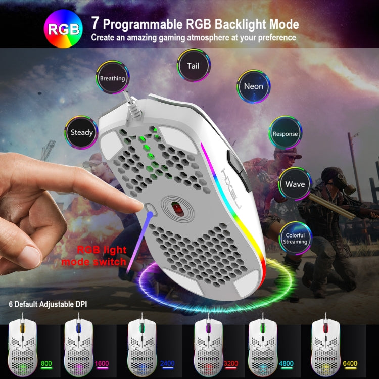 Rynx | HXSJ J900 6 Buttons RGB Lighting Programmable Gaming Wired Mouse (White)