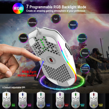 Rynx | HXSJ J900 6 Buttons RGB Lighting Programmable Gaming Wired Mouse (White)