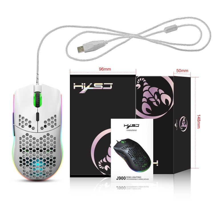 Rynx | HXSJ J900 6 Buttons RGB Lighting Programmable Gaming Wired Mouse (White)