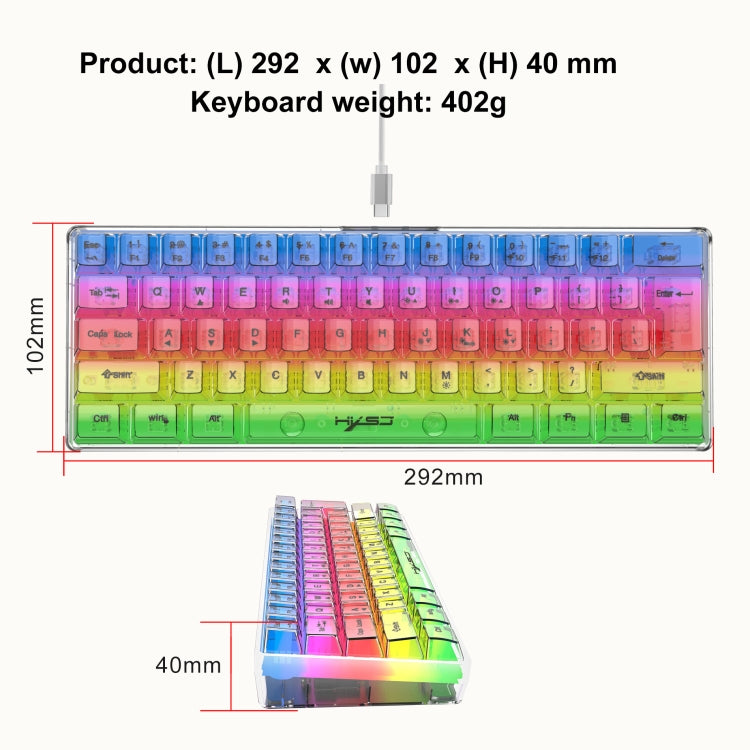 Rynx | HXSJ V700T 61-Key Wired Membrane RGB Backlit Mechanical Keyboard (Transparent)
