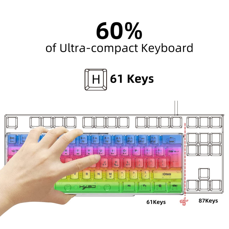 Rynx | HXSJ V700T 61-Key Wired Membrane RGB Backlit Mechanical Keyboard (Transparent)