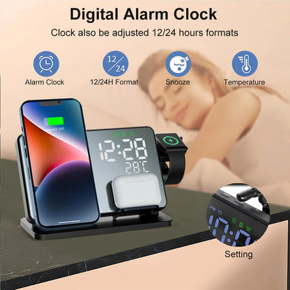 RYNX | Fast Charging Station Premium Wireless Fast Charging Station With Alarm For Apple Iphone, Watch & Airpods
