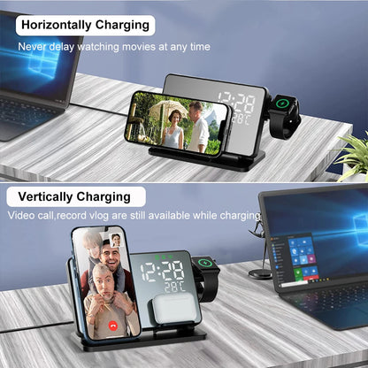 RYNX | Fast Charging Station Premium Wireless Fast Charging Station With Alarm For Apple Iphone, Watch & Airpods