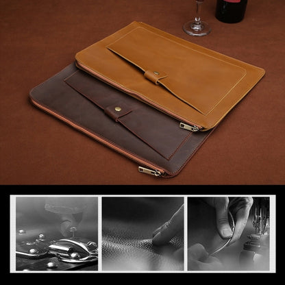 Rynx | 11.6 Inch Genuine Leather Zipper Laptop Tablet Bag, For Macbook, Samsung, Lenovo, Sony, DELL Alienware, CHUWI, ASUS, HP 11.6 Inch and Below Laptop (Brown)
