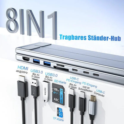 Rynx | Foldable laptop stand with 8-in-1 hub – For tech enthusiasts & fast charging fans