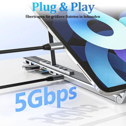 Rynx | Foldable laptop stand with 8-in-1 hub – For tech enthusiasts & fast charging fans