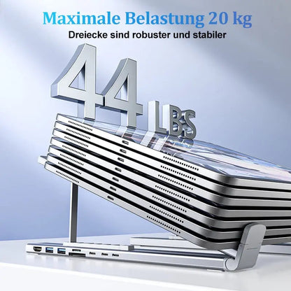 Rynx | Foldable laptop stand with 8-in-1 hub – For tech enthusiasts & fast charging fans