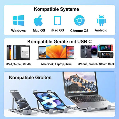 Rynx | Foldable laptop stand with 8-in-1 hub – For tech enthusiasts & fast charging fans
