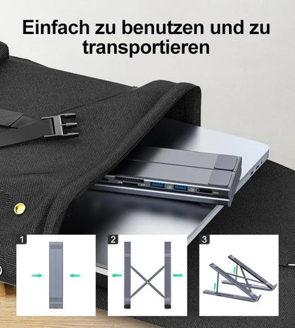 Rynx | Foldable laptop stand with 8-in-1 hub – For tech enthusiasts & fast charging fans