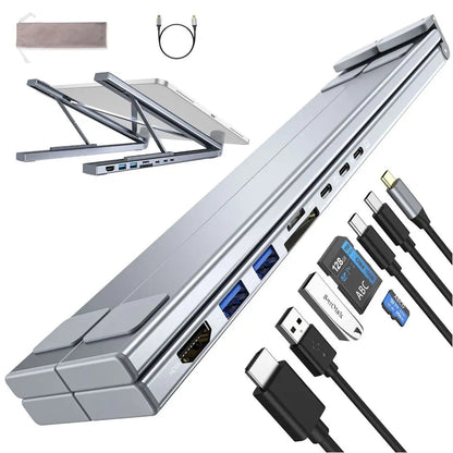 Rynx | Foldable laptop stand with 8-in-1 hub – For tech enthusiasts & fast charging fans