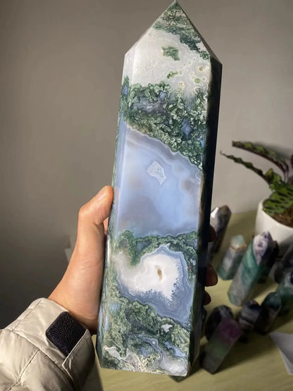 Rynx | Large Moss Agate Crystal Tower