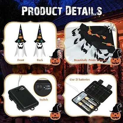 Rynx | Glowing Witch Hat – LED Halloween Decoration for Outdoor Use with Flashing Modes