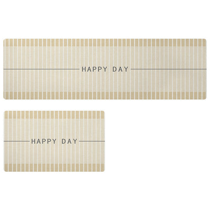 Rynx | Gray and Brown Stripes Happy Day PVC Leather Kitchen Mat