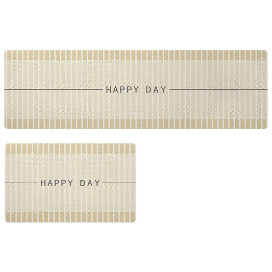 Rynx | Gray and Brown Stripes Happy Day PVC Leather Kitchen Mat