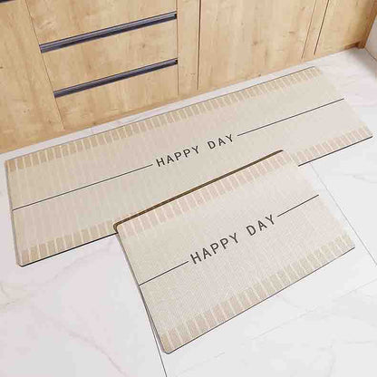 Rynx | Gray and Brown Stripes Happy Day PVC Leather Kitchen Mat